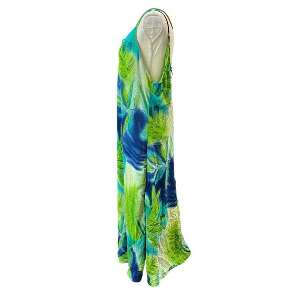 Mlle Gabrielle Dress Women 24 Green Chiffon Tropical Floral Maxi Vacation Resort - Picture 2 of 13